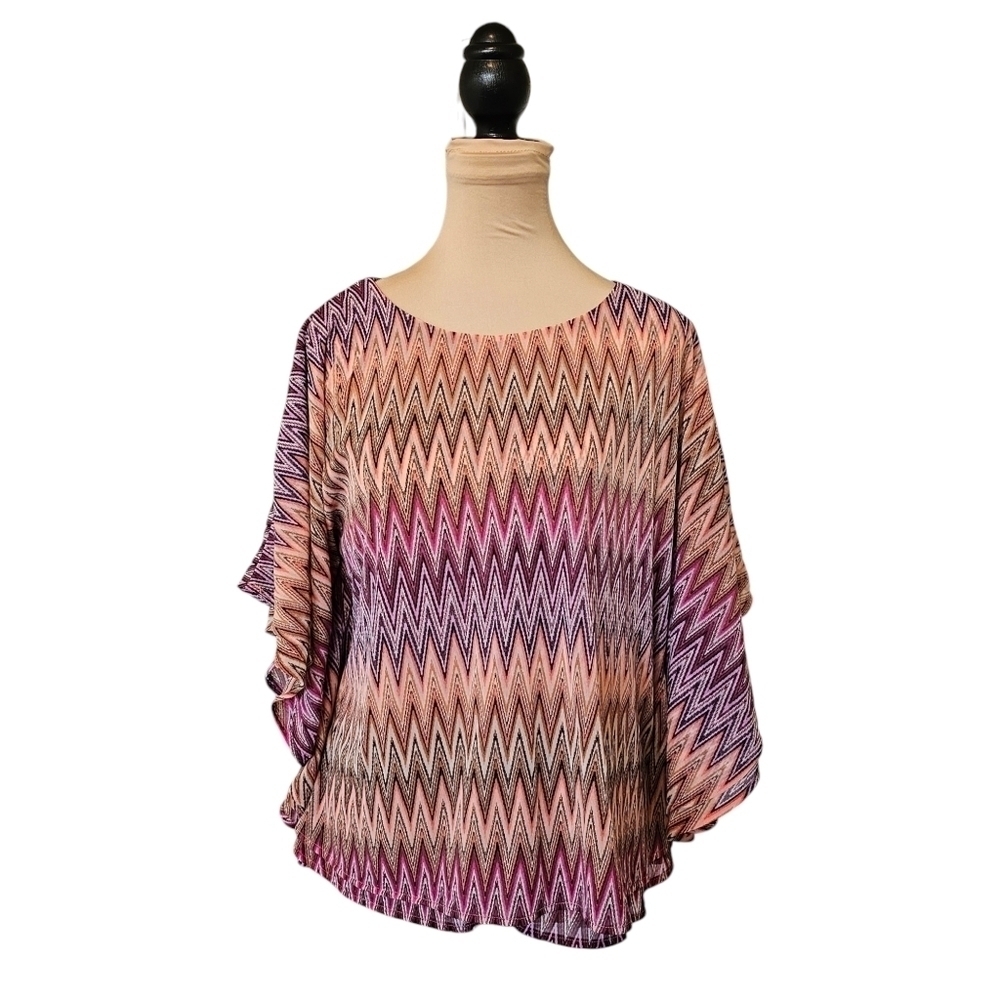 Jennifer Lopez Zig Zag Orange Striped Blouse Sz S